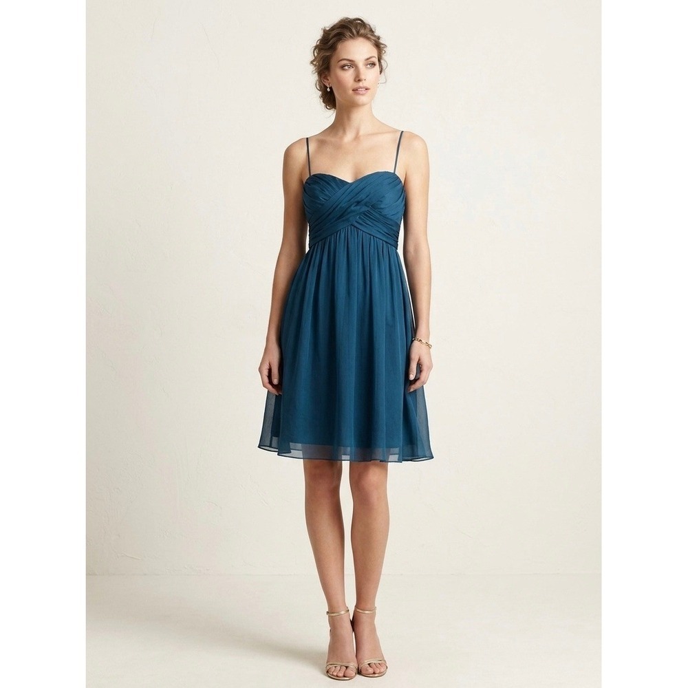J.Crew Silk Chiffon Sophia Dress Peacock Blue 22512 Size 0 Cocktail Bridesmaid